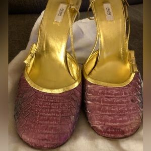 Authentic Prada Purple & Gold sling back heels